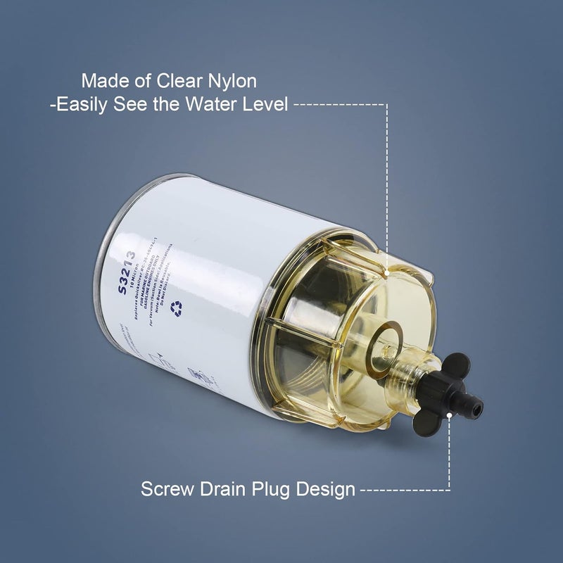 CARMOCAR Marine Fuel Water Separator Filter Assembly S3213 Filter Element with Collection Bowl Replacement for 3/8 Inch NPT Outboard Motor Mercury 35-60494-1 18-7932-1,18-17928,35-809097 - Image 3